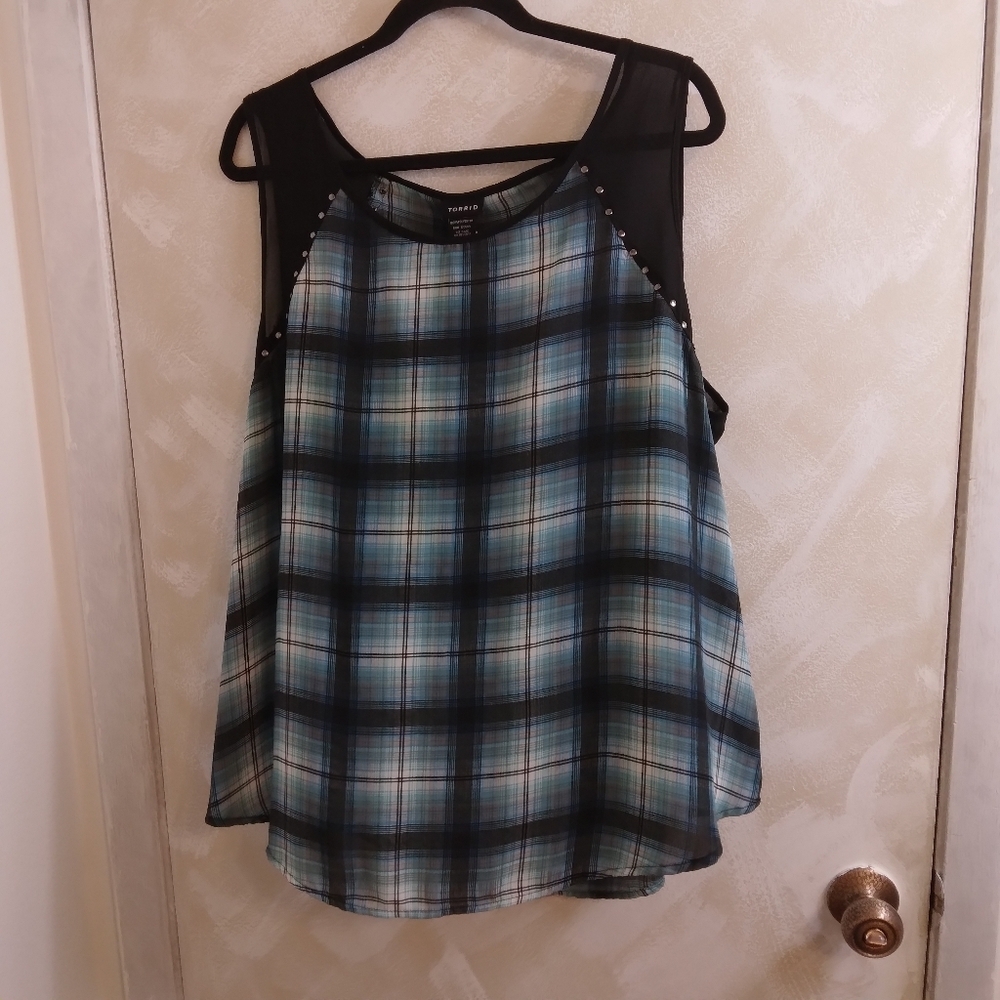 2X Torrid Tank Top Sleeveless Black Teal Plaid Defect